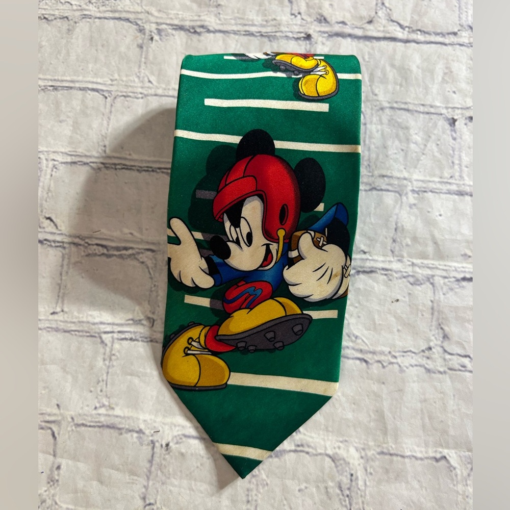 MICKEY UNLIMITED HAND MADE 100% SILK BLACK/ GREEN/RED/BROWN WITH FOOTBALL
